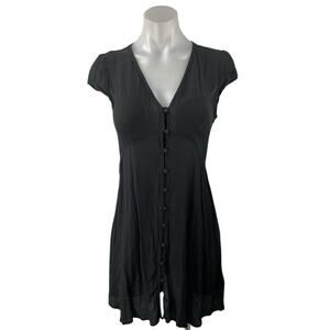 GAP Black Button Down V Neck Short Cap Sleeves Mini A-Line Shirt Dress Size 4